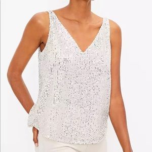 NWT Loft Silver Sequin Double V Shell SM